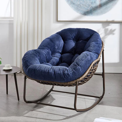 Oversized Rocking Papasan Chair – Extra Thick Cushion, Sturdy Wicker Frame, Indoor/Outdoor Lounge Chair for Porch, Patio & Balcony