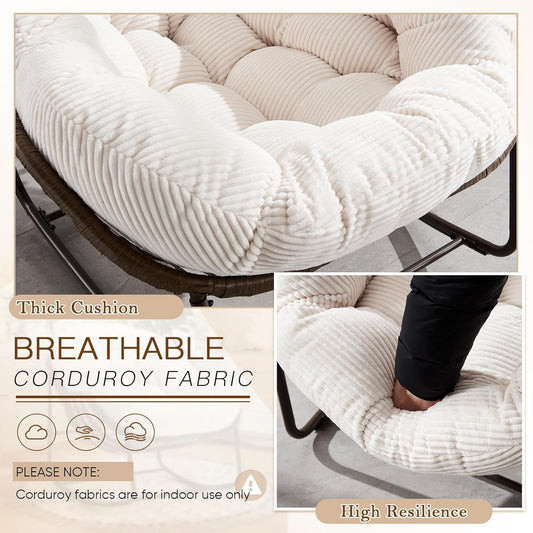 Oversized Rocking Papasan Chair – Extra Thick Cushion, Sturdy Wicker Frame, Indoor/Outdoor Lounge Chair for Porch, Patio & Balcony