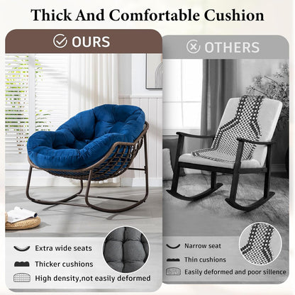 Oversized Rocking Papasan Chair – Extra Thick Cushion, Sturdy Wicker Frame, Indoor/Outdoor Lounge Chair for Porch, Patio & Balcony
