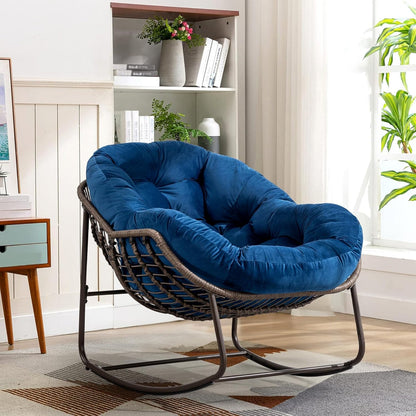Oversized Rocking Papasan Chair – Extra Thick Cushion, Sturdy Wicker Frame, Indoor/Outdoor Lounge Chair for Porch, Patio & Balcony