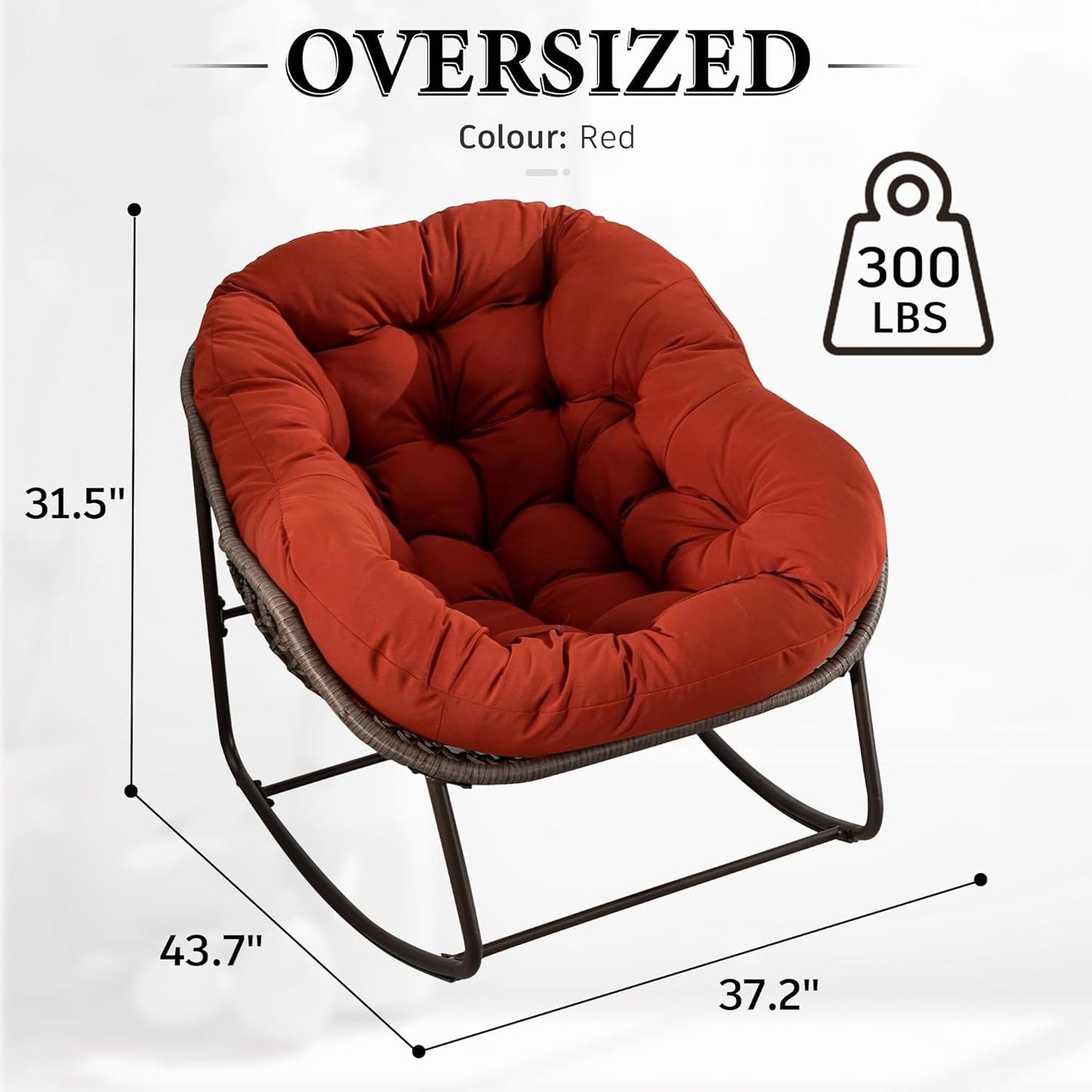 Oversized Rocking Papasan Chair – Extra Thick Cushion, Sturdy Wicker Frame, Indoor/Outdoor Lounge Chair for Porch, Patio & Balcony