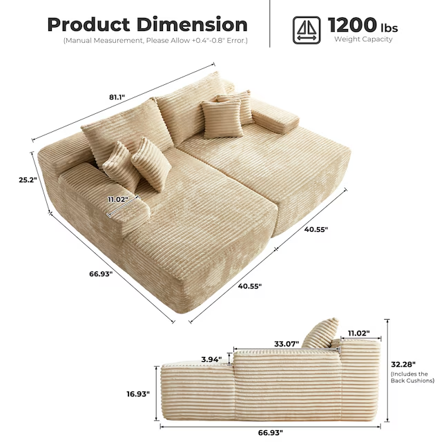 Instant Deal! 81" Modern Beige Sectional Sofa