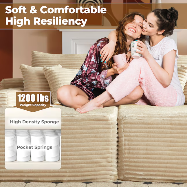 Instant Deal! 81" Modern Beige Sectional Sofa
